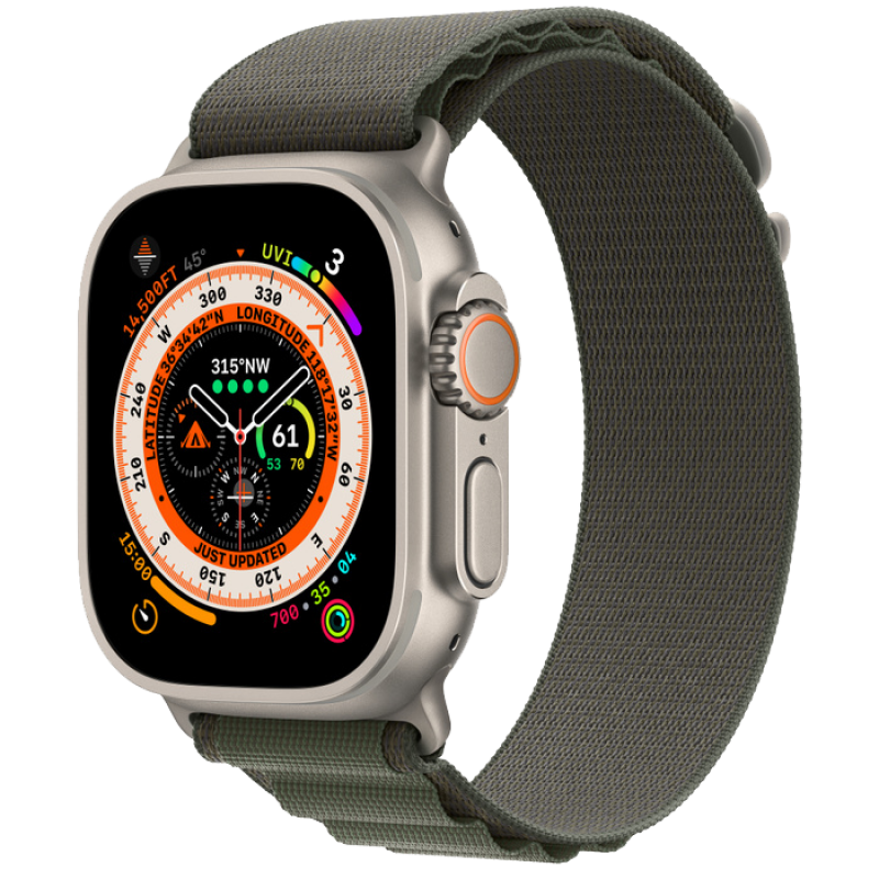 Apple Watch Series Ultra 49mm Titanium Case with Green Alpine Loop S LTE