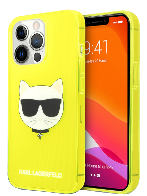 Чехол iPhone 13 Pro Max Lagerfeld TPU FLUO Choupette Hard Transp Yellow