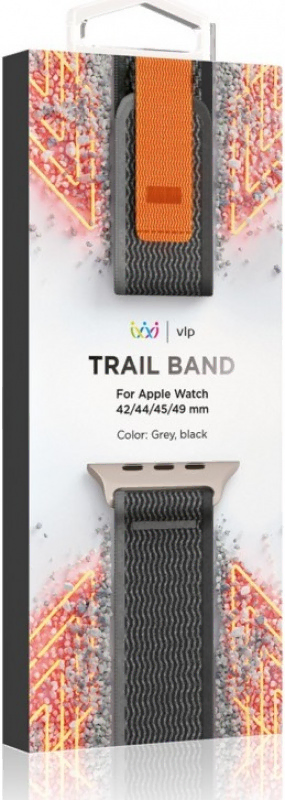 Ремешок нейлоновый Trail Band "vlp" для Apple Watch 42/44/45/49mm, черный-серый